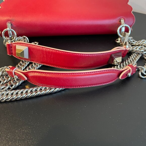 FENDI Vitello Liberty Scalloped Studded Kan I Shoulder Bag in Fragola - Preowned - Picture 8 of 14